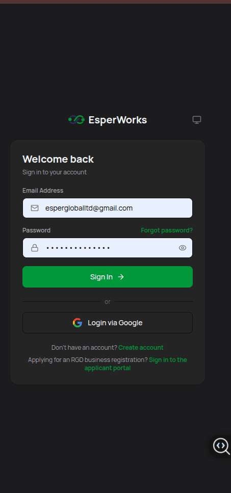 EsperWorks app screen